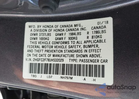 2018 Honda Civic Ex z USA, uszkodzony, nr VIN 2HGFC2F78JH532029